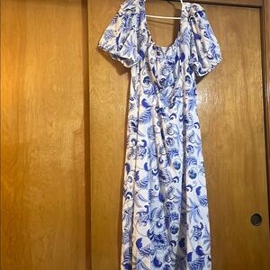 Blue and White Floral Dress